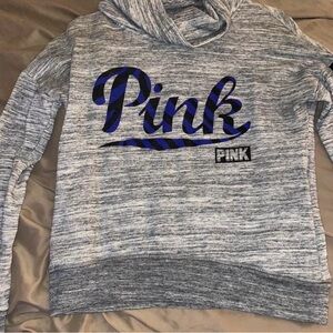 PINK Victoria's Secret Heather Gray and Blue Cowl Neck Sweater